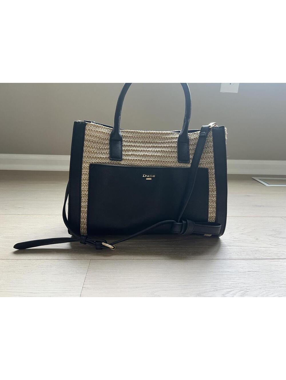 Dune London Black Natural Woven Straw Tote Bag Crossbody Shoulder Purse Gold